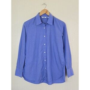 Uniqlo Shirt Womens XS Blue 100% Cotton Button Up Minimalist Classic Office